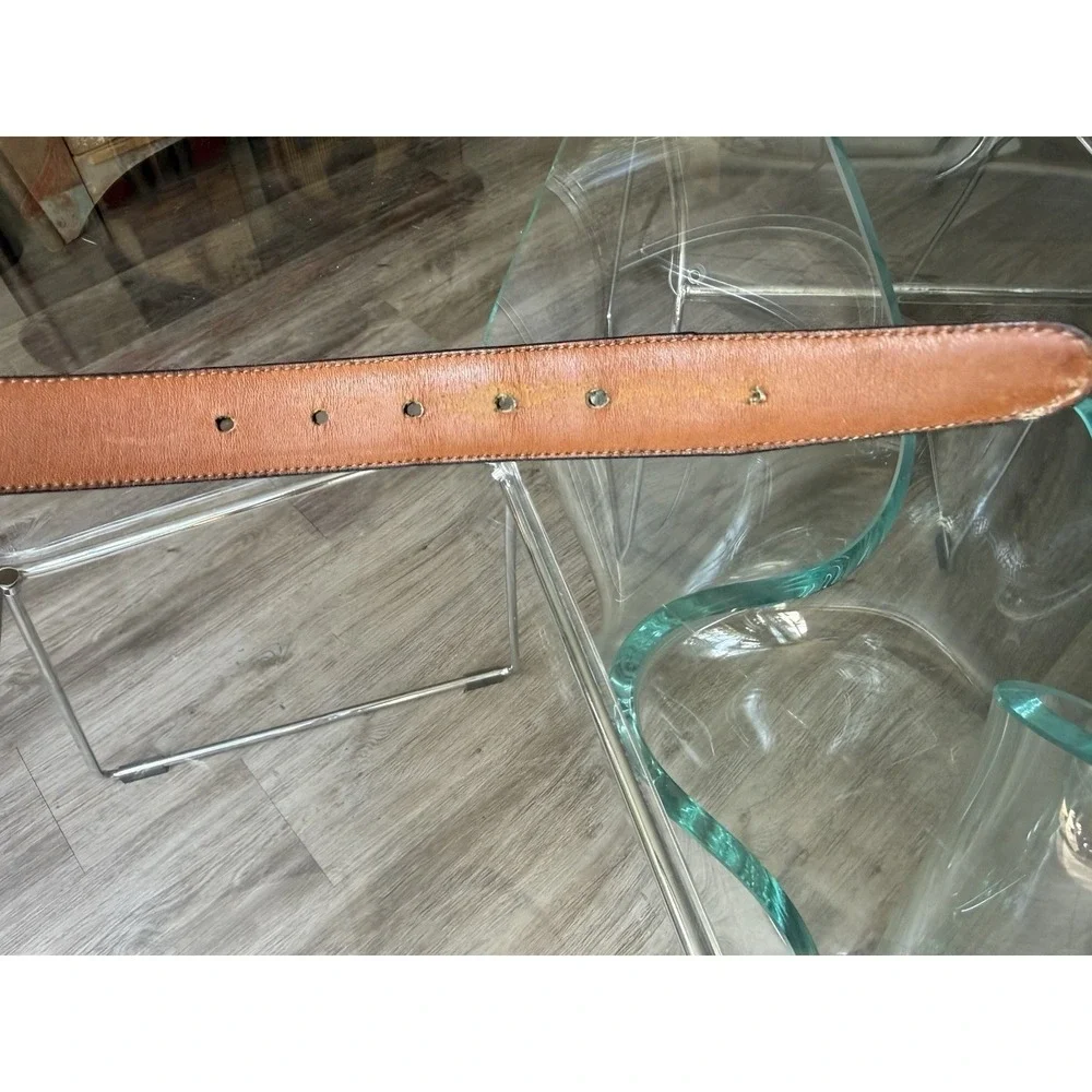 Torino Calcutta Lizard Belt Brown Red Leather Size 32 Solid Brass Buckle 5116